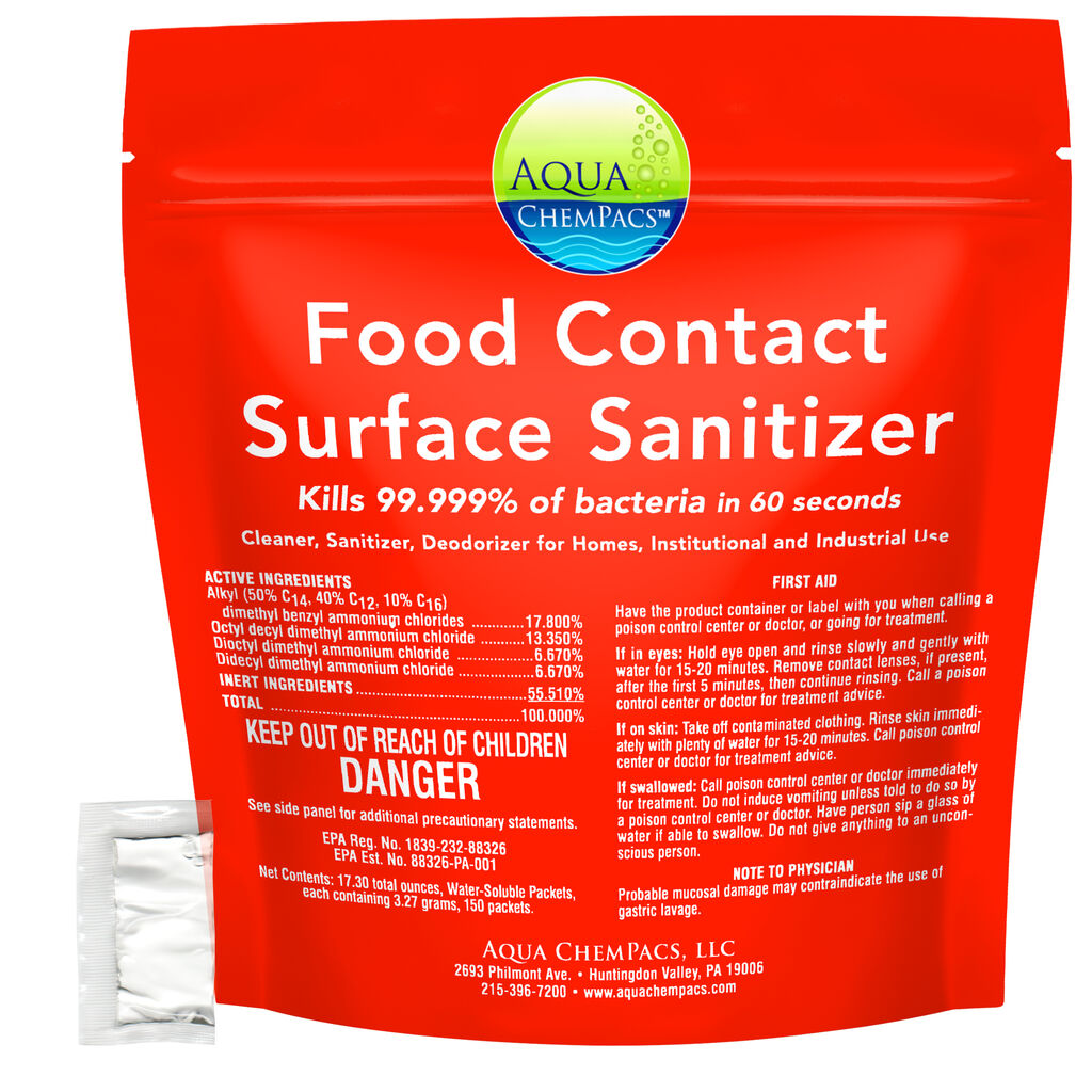 Aqua ChemPacs Food Sanitizer 1 x 150_PK x 3.27 grams (9321296) - Front.jpg